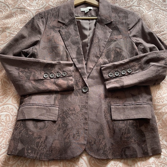 Dusty Plum Linen Blend Abstract Print Boyfriend Blazer EUC - Picture 11 of 16